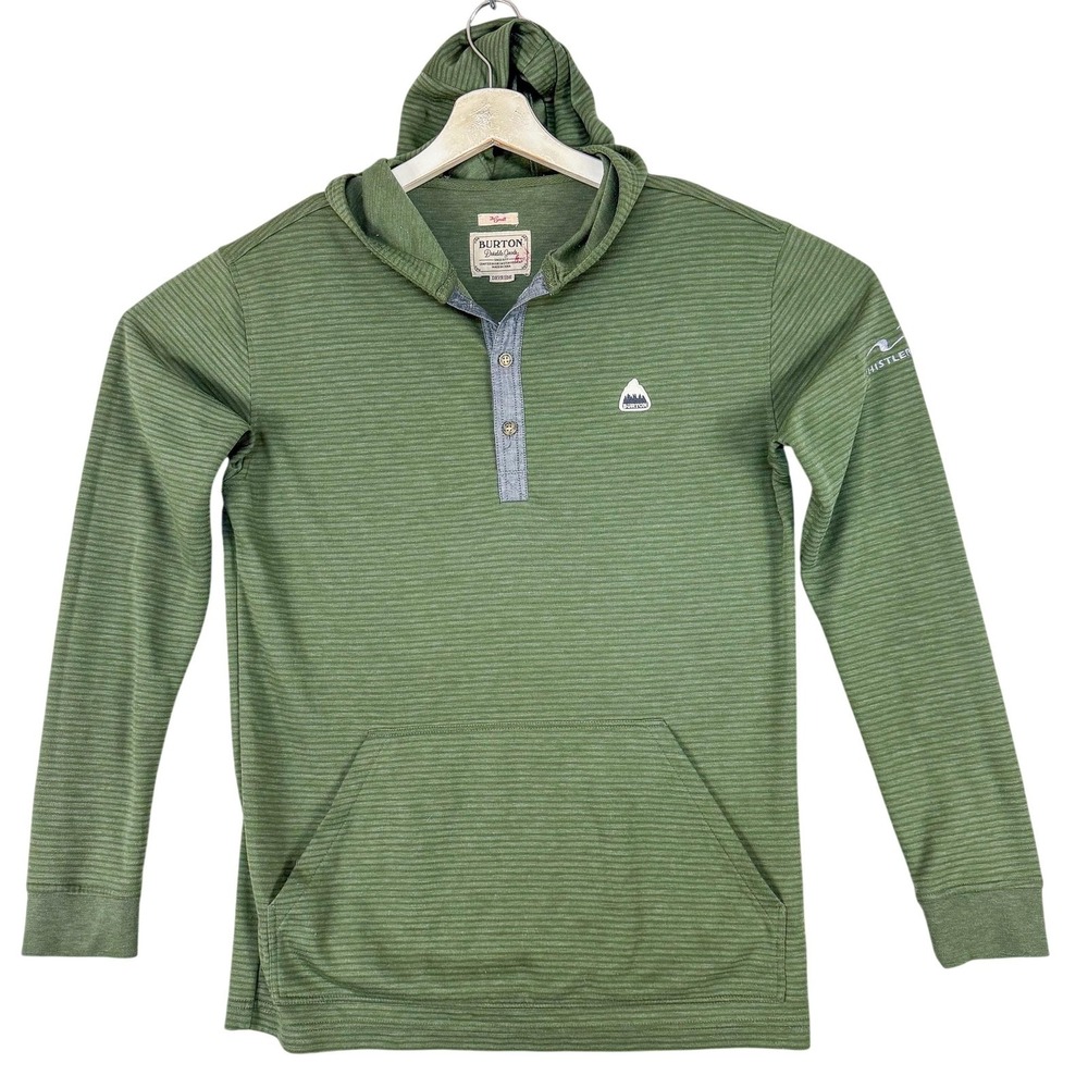 Burton Hoodie Mens Small Green DRYRIDE Henley Whistler Blackcomb Pockets Striped